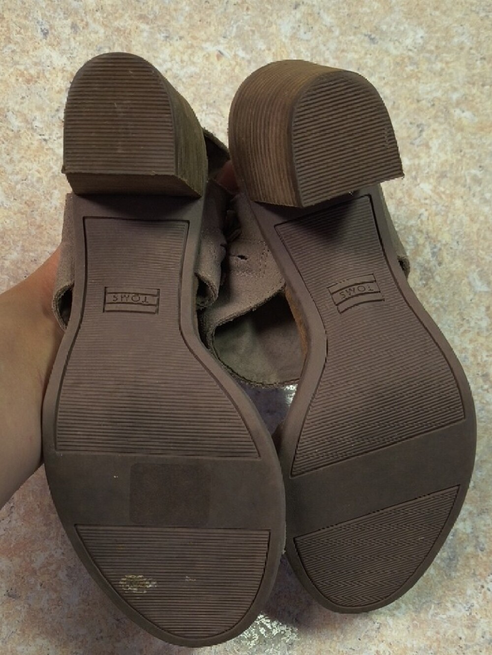 TOMS Women's Taupe Suede Wedge Sandals - Picture 5 of 8
